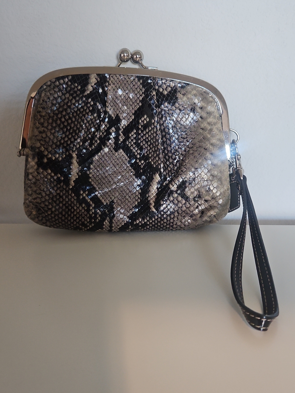 Coach Snake-Print Wristlet Clutch - Beige, Black